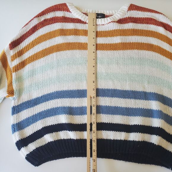 Lulus Charli Blue Striped Loose Knit Sweater Drop Shoulder Crewneck - Picture 8 of 12